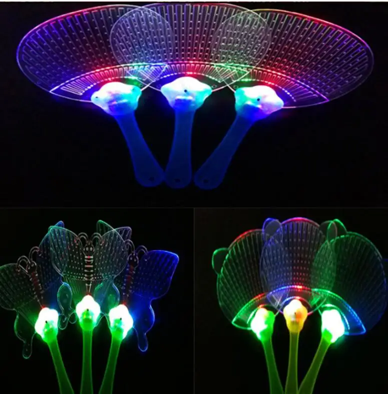 12pcs / lot Novinka LED blikající ruční ventilátor Barevné akrylové noční svítící světlo blikající Fan Light-up děti hračky Party dekorace