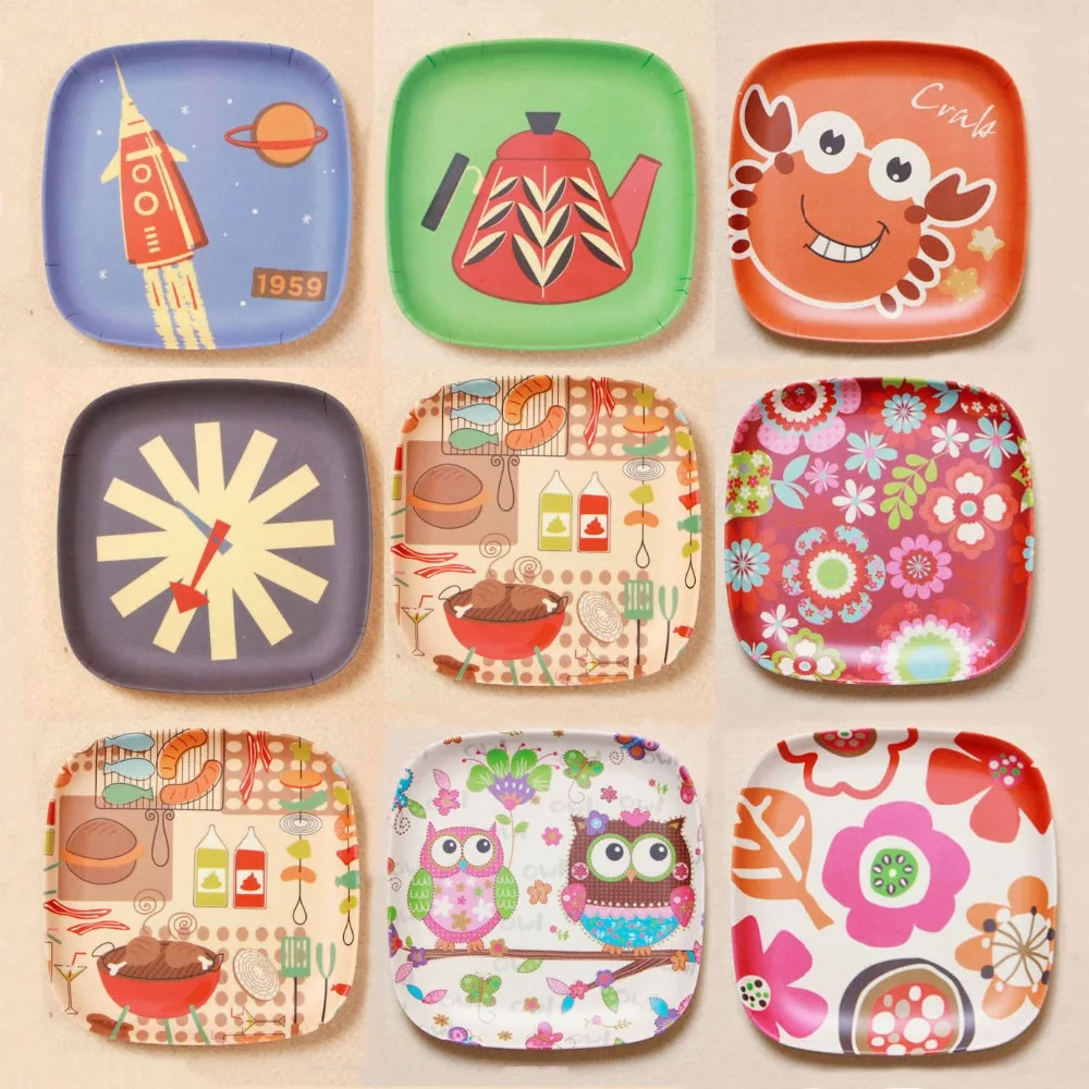 Baby Dinner Cartoon Bamboo Service Plate Kids Tableware Baby cute plate 13.5*13.5cm Baby Dinner Cartoon Bamboo Service Plate Kids Tableware Baby cute plate 13.5*13.5cm