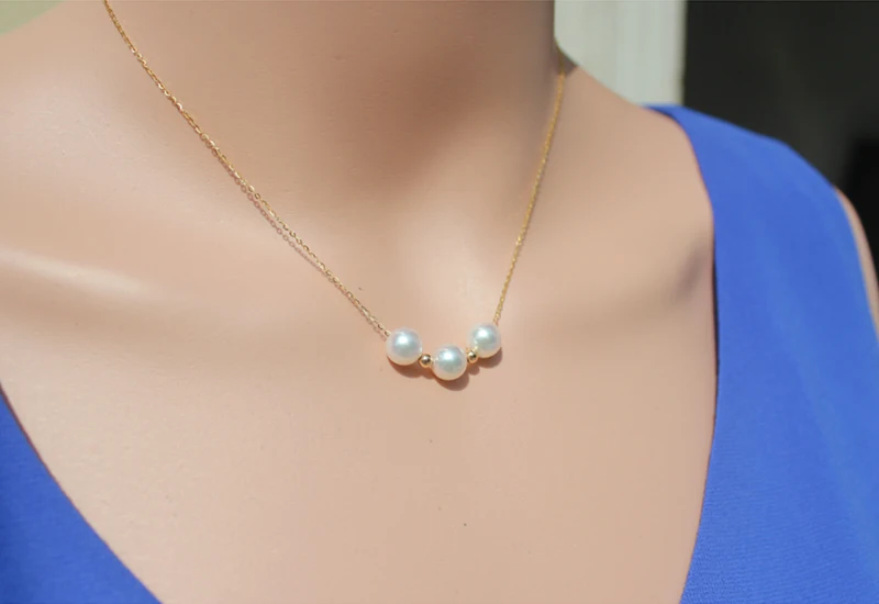 Sinya Classical 18k gold beads Natural Round Pearls choker necklace for ladies women mom girls gift with 45cm au750 gold chains  (18)