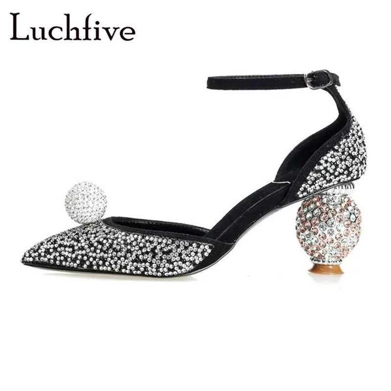 

Crystals Ball-Shaped High Heels Women Sandals Jeweled Pointy Toe Buckle Strap Gladiator Stiletto Black Sexy Party Shoes Woman