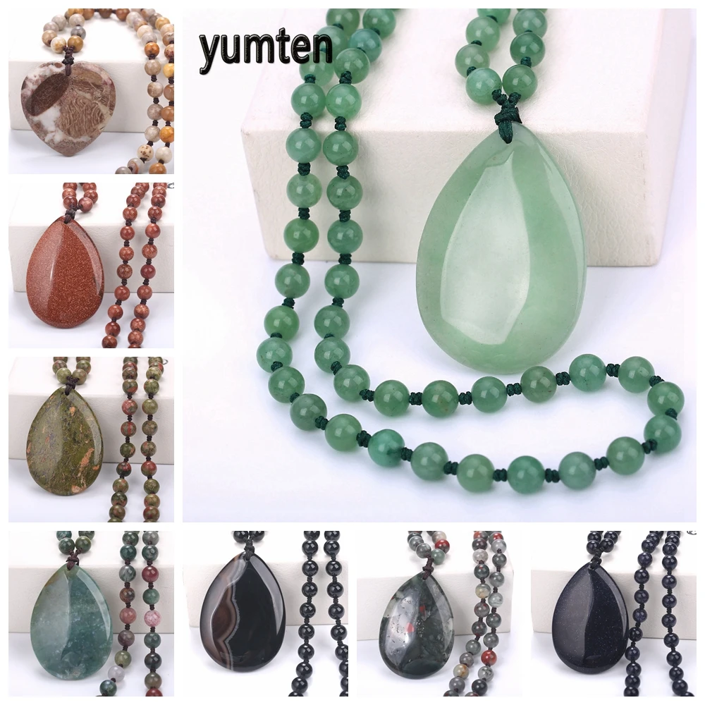 

Yumten Gemstone Long Necklace Water Drop Pendant Statement Jwelry Gift Fashion Womens Sweater Chain Accessories Heal Crystal