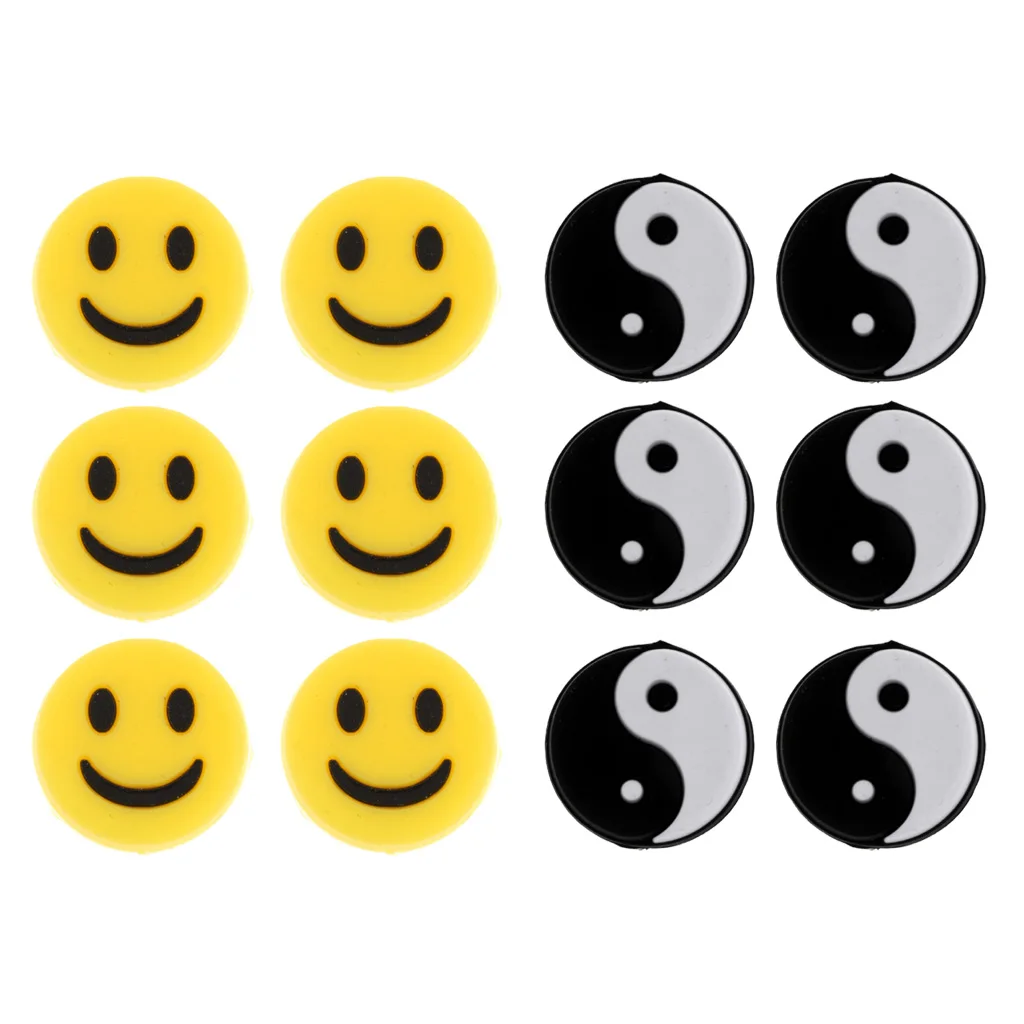 

12 Pieces Yin Yang Smiling Face Pattern Tennis Racquet Vibration Dampener Shock Absorber .2.2 x 0.6 cm