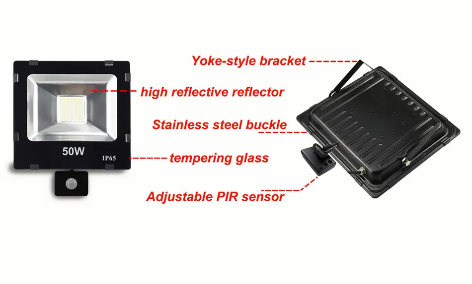 Светодиодный светильник с датчиком движения, переменный ток 220 В, 10 Вт, 30 Вт, 50 Вт, водонепроницаемый IP65 наружный светильник, отражатель, прожектор, светильник для безопасности, для улицы