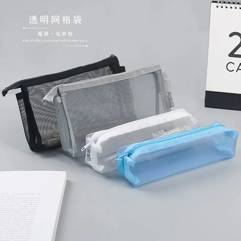 Transparent Mesh Net Pencil Case Simple Student Kids Pencil Bag Nylon
