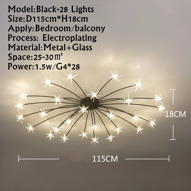 TRAZOS Nordic золото/черный/серебристый светодиодный потолочный светильник s 12/15/21 светильник s Ледяной цветок Стекло потолочный светильник современный Гостиная потолочный светильник - Цвет корпуса: Black-28 lights