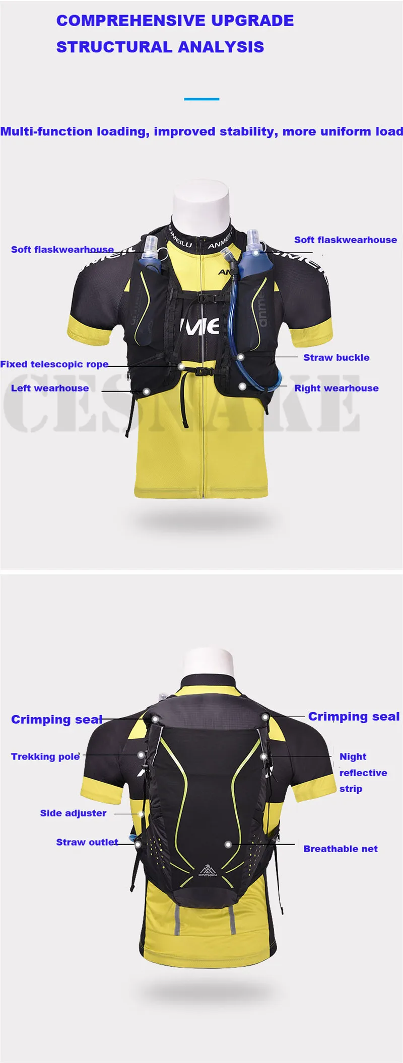 ANMEILU рюкзак для бега 18L спортивные сумки Trail легкий гидратационный рюкзак 2L водный Пузырь Туризм Кемпинг марафон