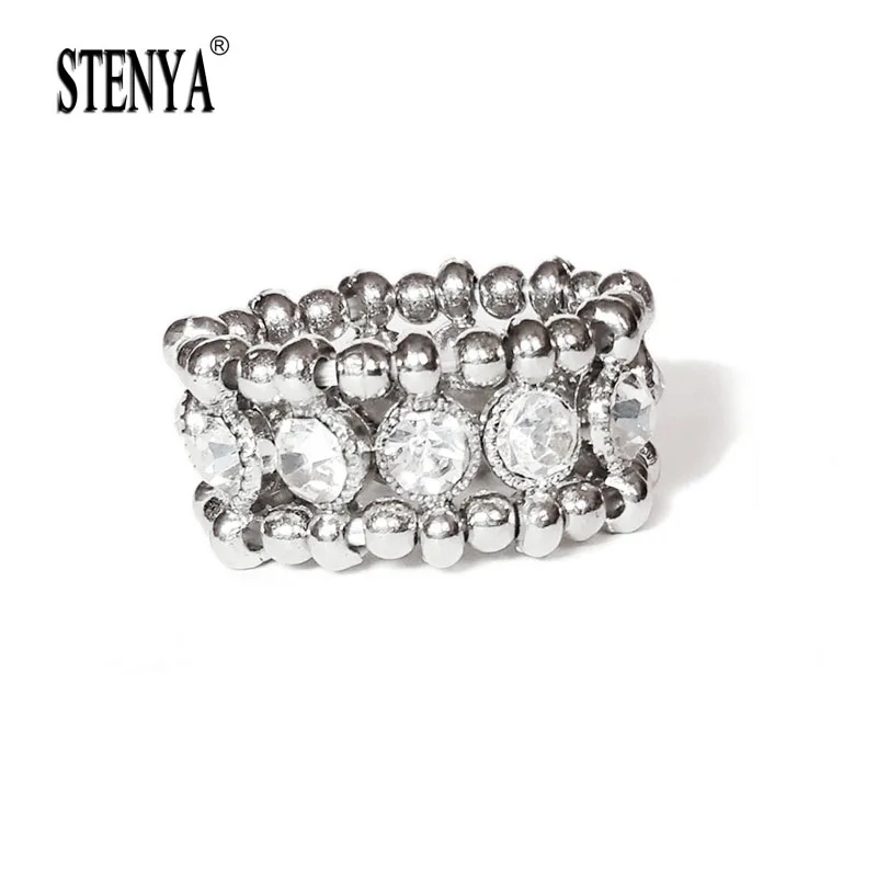 

Stenya Clear Rhinestone Figer Fing Crystal Stretch Rings Vintage Expandable Elastic Jewelry Simple Style Handmade Femme Gifts