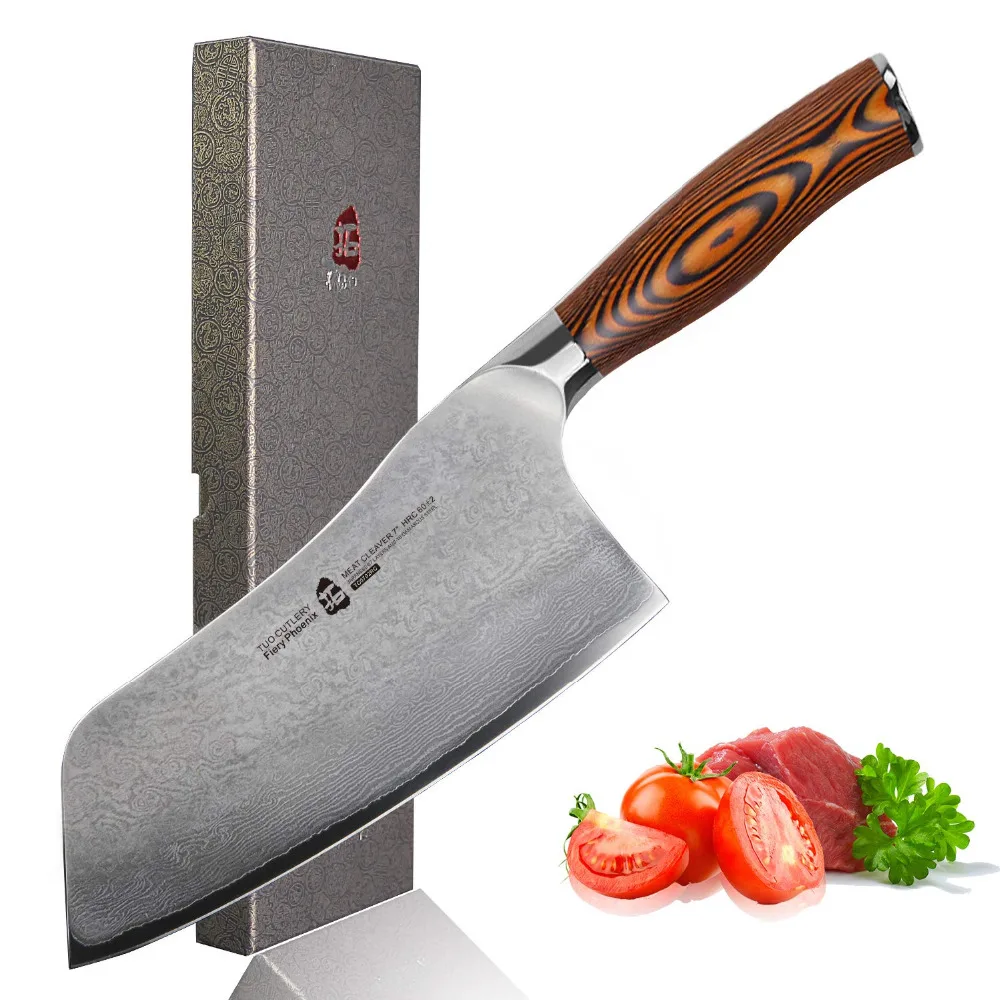

TUO Cutlery Cleaver Knife - Japanese AUS-10 67-Layers Damascus Steel - Chef's Kitchen Knife - Ergonomic Pakkawood Handle - 7''