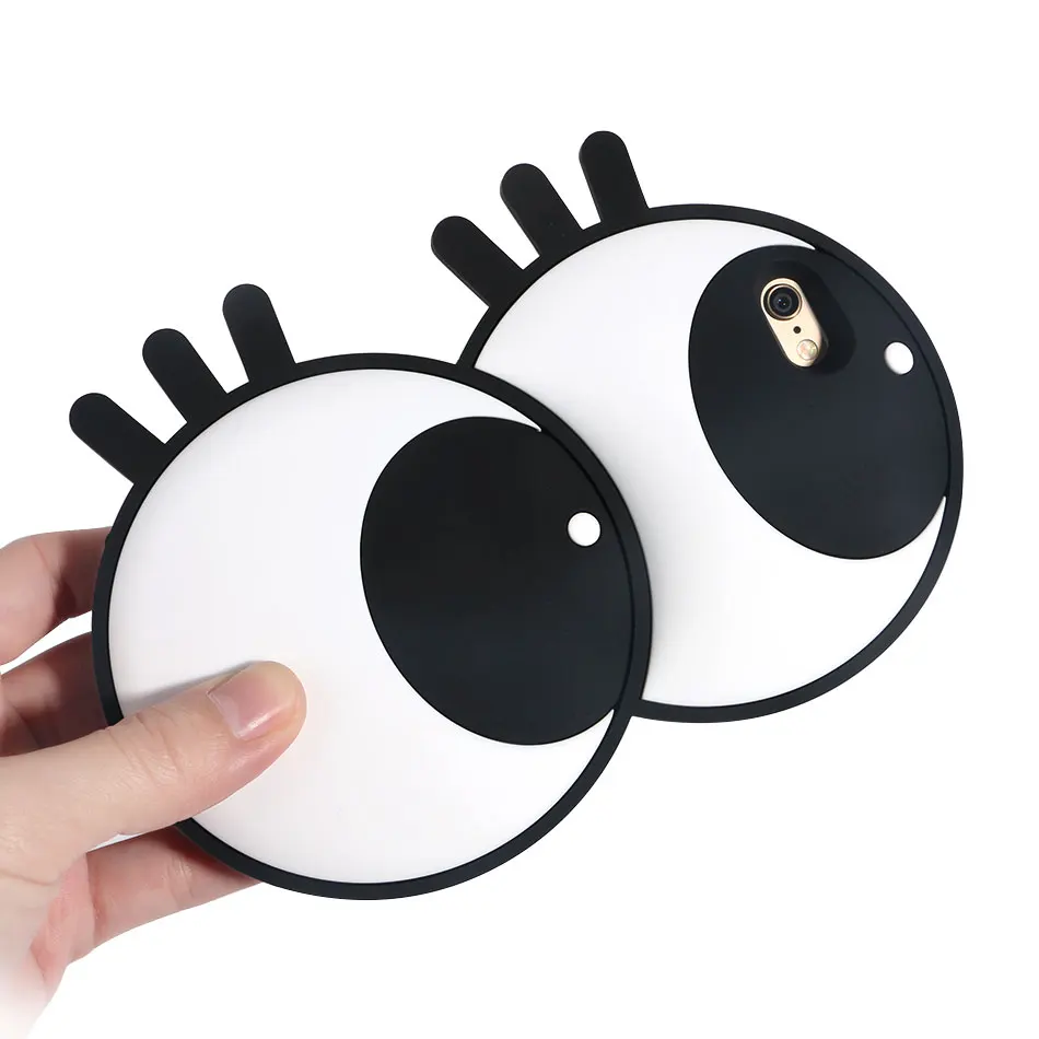 Goede 3D Ogen Case voor iPhone 6 6 s 6 Plus 6 sPlus 7 7 Plus Soft Silicone Cover met 1.1 m Chain Leuke Cartoon Kids Shockproof Case