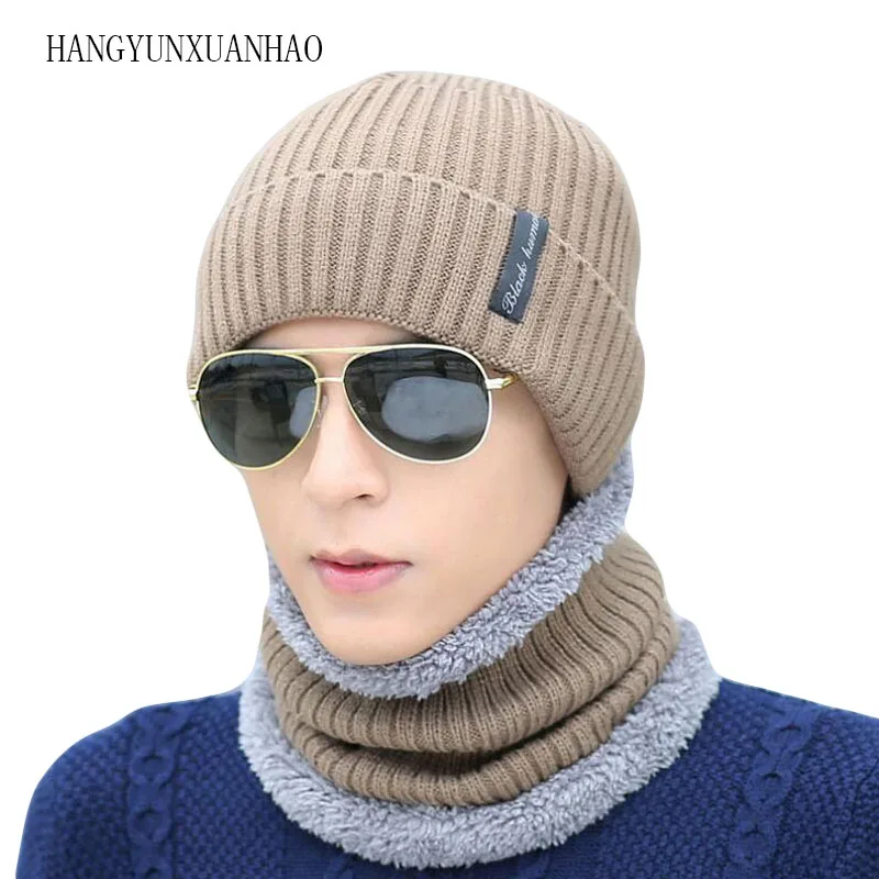 Зимние шапки для мужчин шарф вязанные шапки кепки маска Warm капот Теплые Мешковатые зимние шапки для мужчин женщин Skullies Beanies шапки