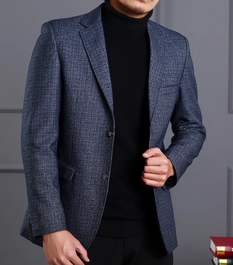 Мужские блейзеры Homme Blazer новая весенняя мода верхняя одежда пальто платье куртка среднего возраста костюм с двумя пряжками
