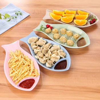 

050 Kitchen Fish shaped leachable double deck vinegar dish dumpling plate fruit plate 35.5*18.3*3.5cm