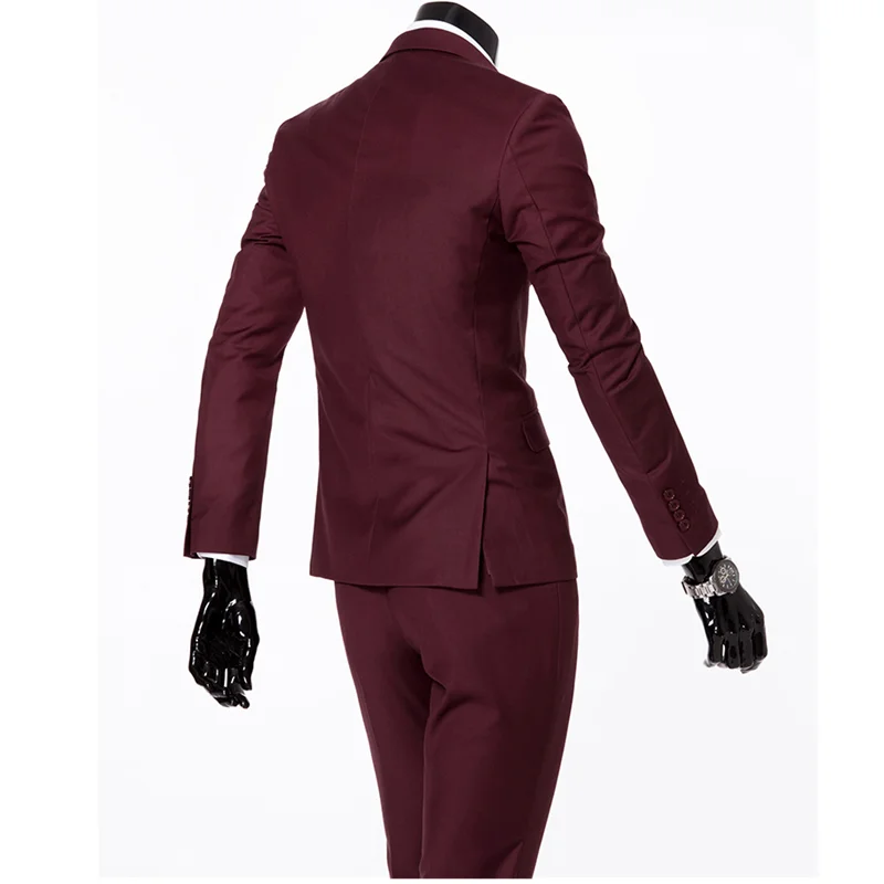Блейзер+ жилет+ брюки) Мужская Свадебная одежда костюм жениха мужской костюм из трех предметов деловой Банкетный мужской костюм плюс размер 6XL Костюмы - Цвет: 2 piece dark red