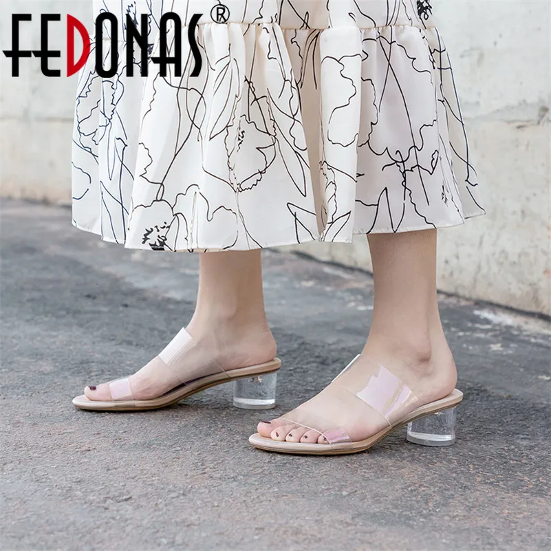 

FEDONAS 2019 Summer New Fshion Concise Solid Pu Leather Women Sandals Slip On Round Toe Strange Style Casual Basic Shoes Woman