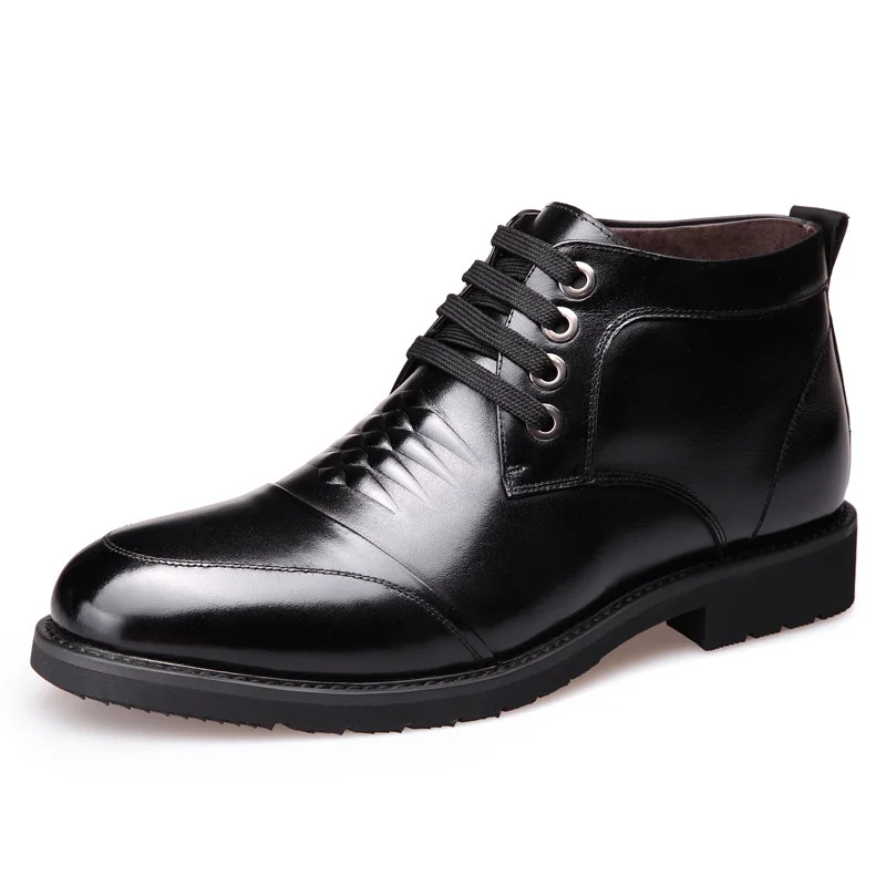 NPEZKGC/мужские зимние ботинки с теплым мехом в стиле ретро; повседневная обувь из мягкой воловьей кожи; Мужская обувь в деловом стиле; Botas - Цвет: Black