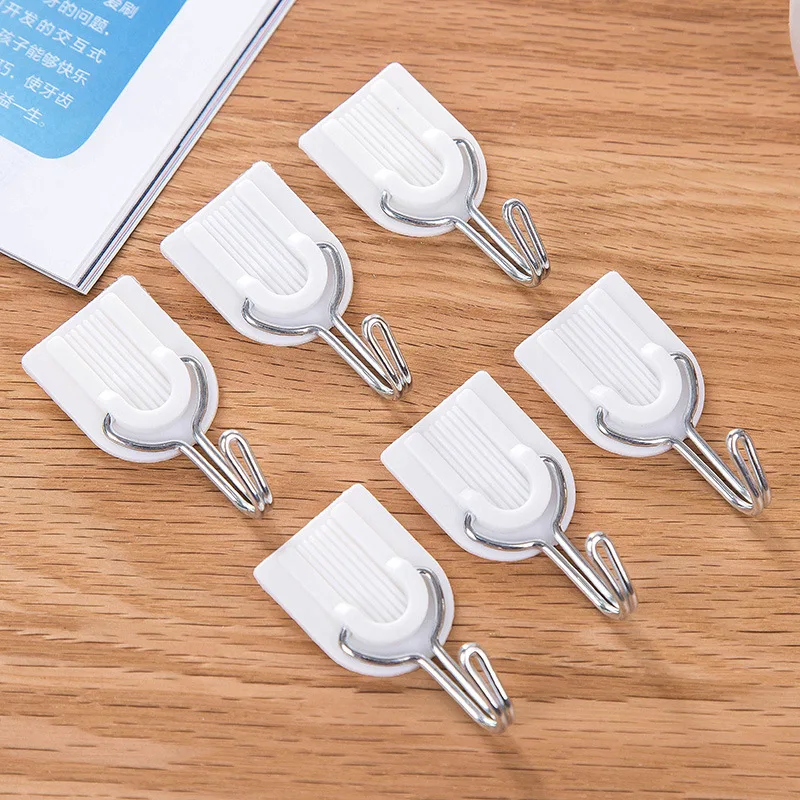 

6PCS Strong Adhesive Hook Wall Door Sticky Hanger Holder PS Stainless steel Kitchen Bathroom White Hooks Home Products Hot New