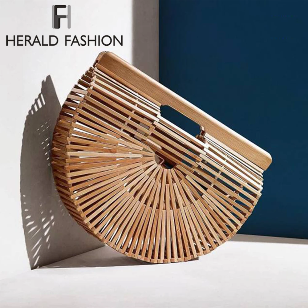 

Herald Fashion Bamboo Women Handbag Handmade Wood Tote Bags 2018 Beach Bag Top-Handle Bag for Vacation