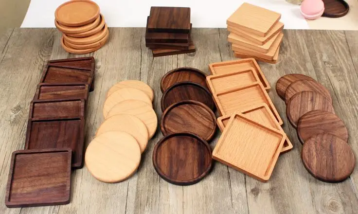 

400pcs/lot 8.8cm Beech & Walnut Wood Coasters Cup Coffee Tea Cup Pads Drinking Mats Teapot Drink Coaster