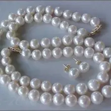 Стиль Природный благородный jewelryNatural 9-10 ММ AAA НЕПОДДЕЛЬНАЯ БЕЛЫЙ ЖЕМЧУГ ОЖЕРЕЛЬЕ, БРАСЛЕТ и СЕРЬГИ(C0322