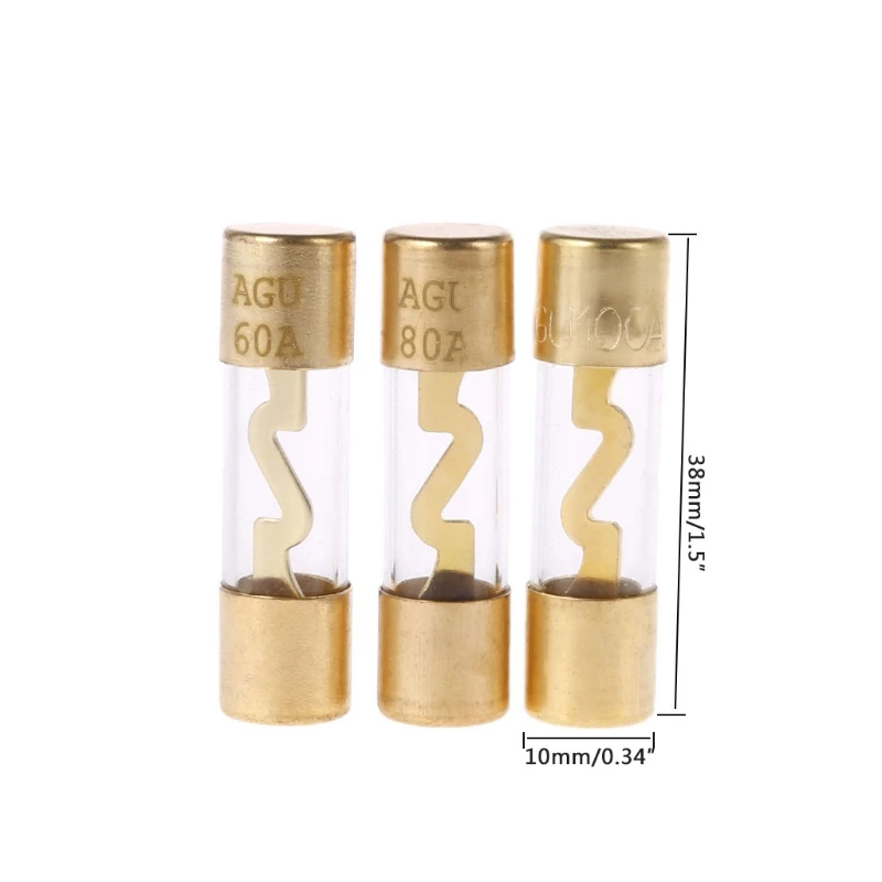 Car Fuses Kit Glass Fuse Kit 5Pcs Gold Plated Glass AGU Fuse Fuses Pack Car Audio Amp Amplifier 60A 80A 100A