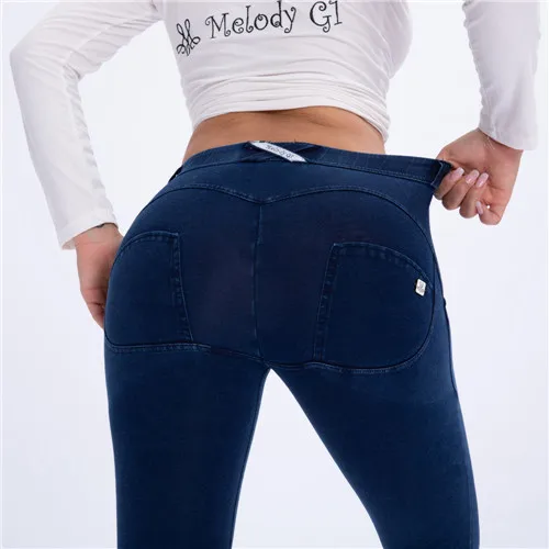 Melody denim, четыре способа растягивания, низкая талия, длинные, лучшая попа, штаны, пуш-ап, формирующие эффект, штаны, горячая мода, женские штаны, леггинсы - Цвет: 27MWDDBlueJ