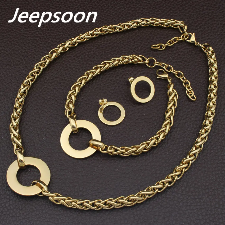 

HOT 3 Colors Stainless Steel fashion Jewelry Superior Quality Necklace and Bracelet + Earrings Sets for Women SFXAHXCG