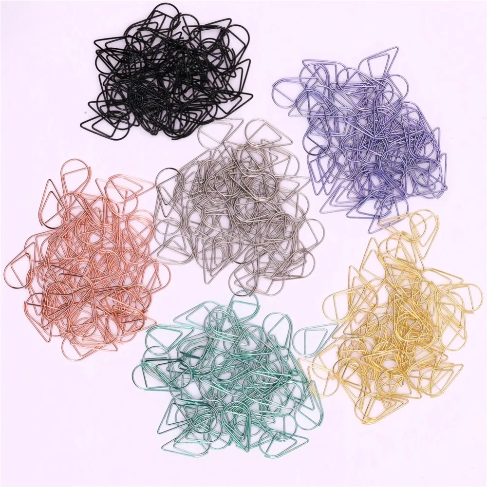 Metal Material Drop Shape Paper Clips 50 Pcs Gold Silver Color Funny Kawaii Bookmark Office Shool Stationery Marking Clips
