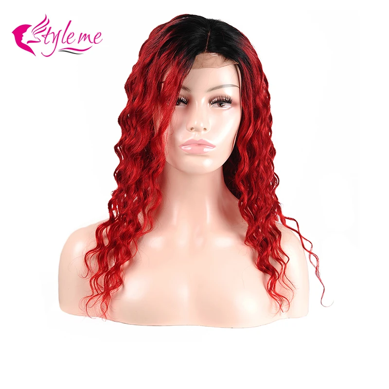 1B/красный Боб синтетические волосы на кружеве человеческие Искусственные парики для женщин 150% Стиль Me Loos Глубокий Бразильский