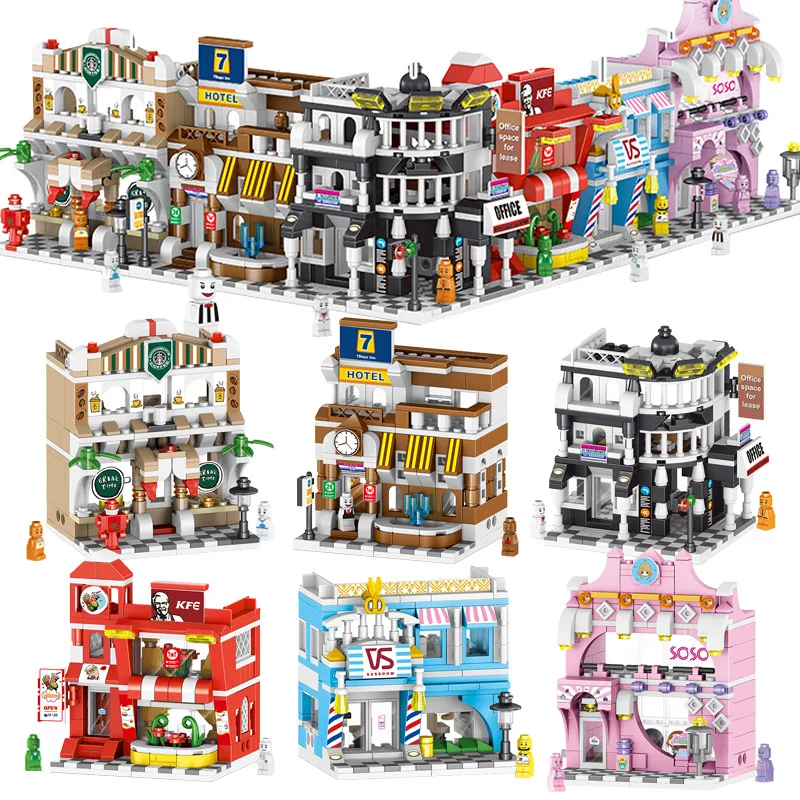 

Street model Building Blocks Assemble Mini Children's Toy Shop model toys Set for Birthday Gifts