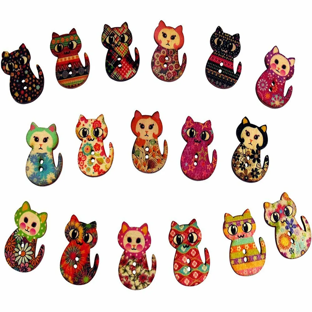 50pcs Wooden Natural Cat Buttons DIY Crafts Embellishments Card Toppers Sewing Accessories 30x20mm | Дом и сад