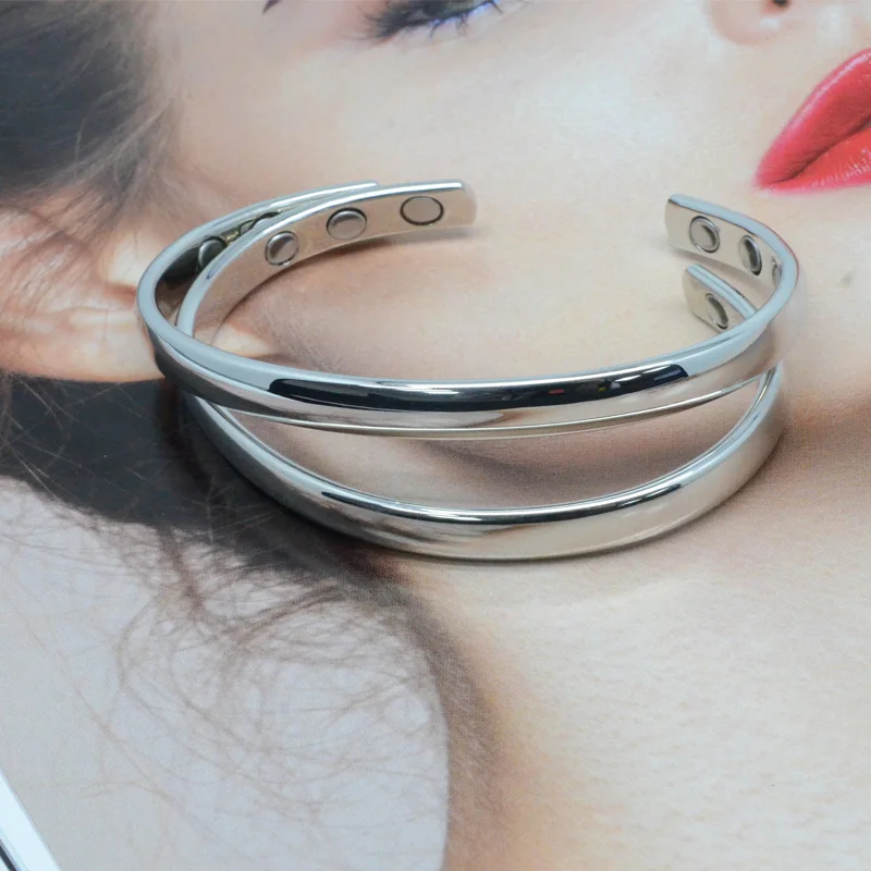 Men Women Pure Copper Polished Magnetic Healing Bangles Cuff Bracelet Sadoun.com
