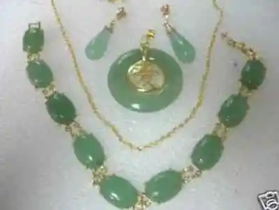 

Jewellery jade necklace bracelet earrings sets >^^>18K gold plated watch Quartz stone CZ crystal