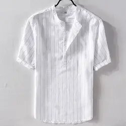 Suehaiwe бренд 100% лен футболки с коротким рукавом мужские летние повседневные льняные рубашки мужские M-3XL Стенд Воротник модные футболки