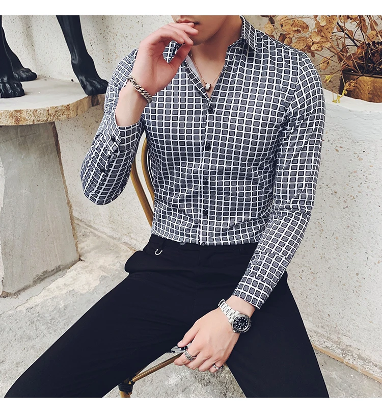 Брендовые новые мужские модные рубашки мужская клетчатая рубашка с длинными рукавами, официальная одежда, повседневная мужская рубашка, универсальная блузка Homme 3XL
