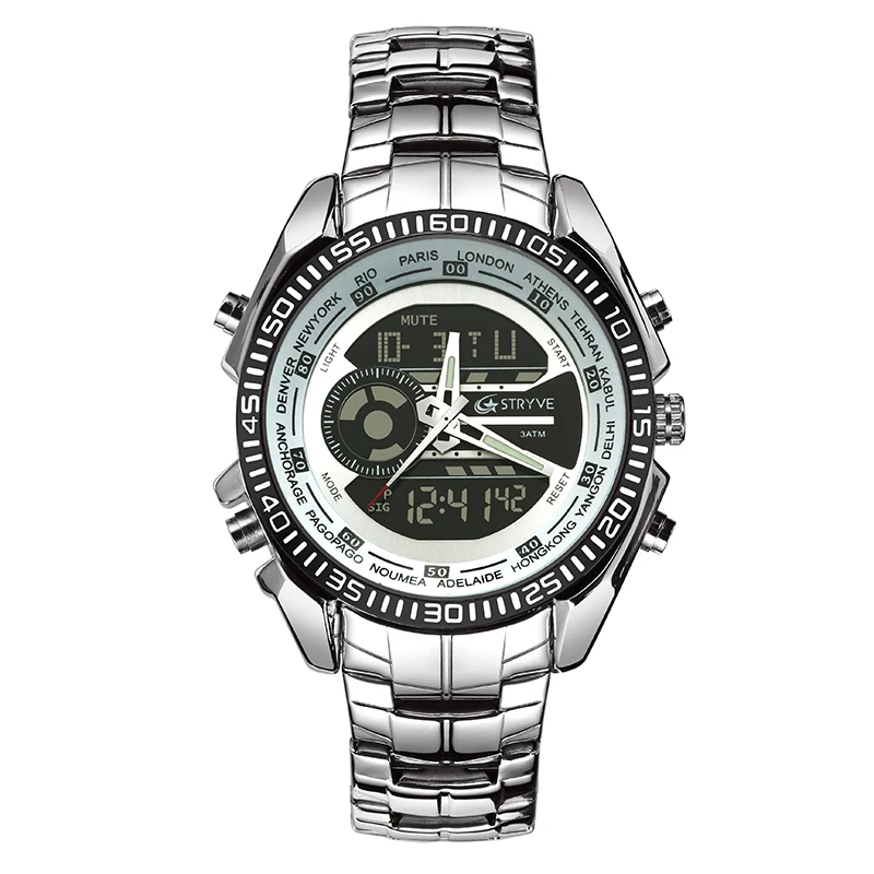 Relogio Masculino STRYVE Топ бренд спортивные мужские часы светодиодный наручные часы в стиле милитари Роскошные полностью из нержавеющей стали цифровые Кварцевые водонепроницаемые