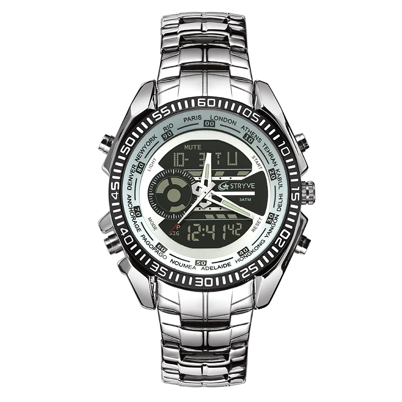 

STRYVE 2019 Top Brand Sport Watch for Man LED Back Light Date Luxury Stainless Steel Digital Quartz Timer Waterproof Military