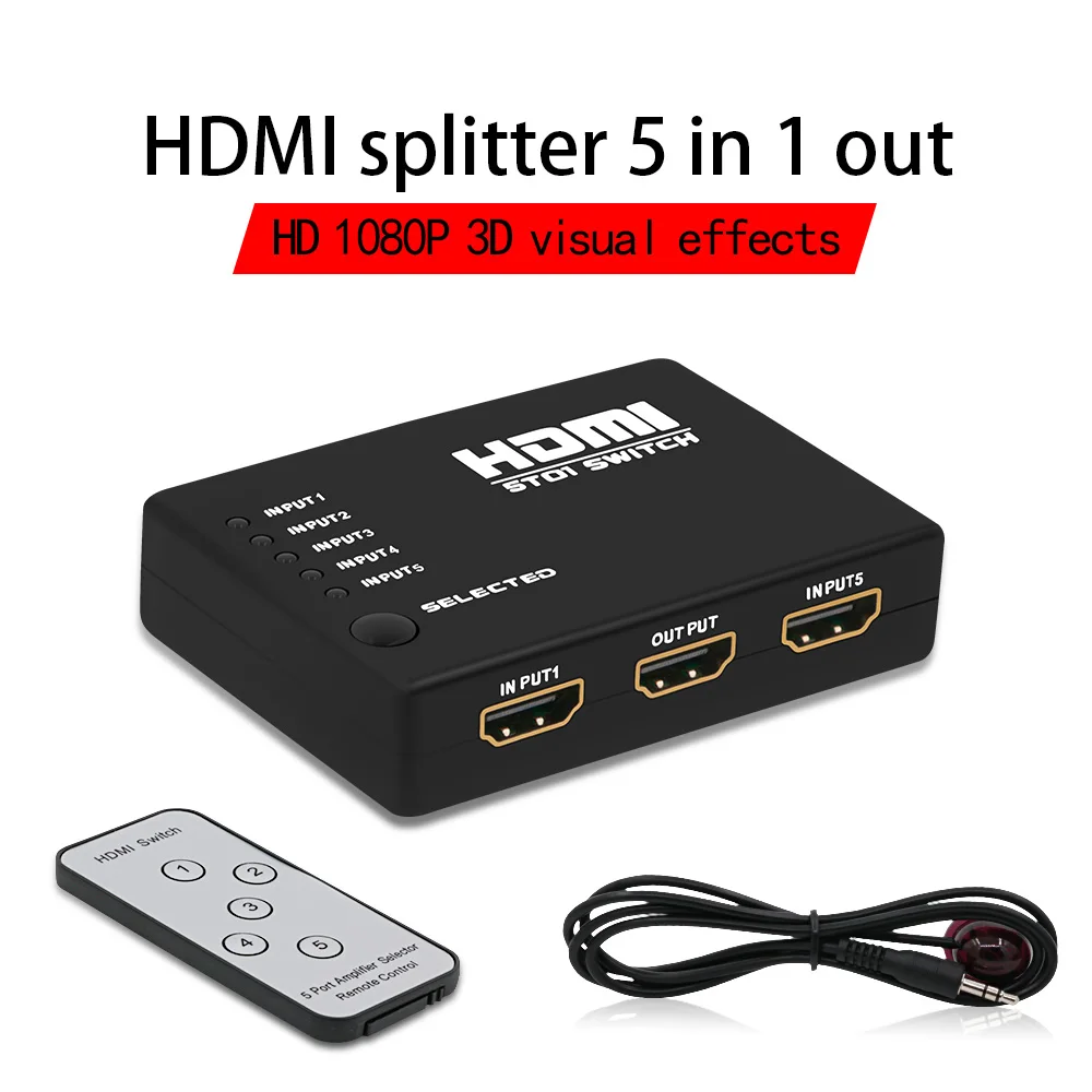 

HDMI Switch Switcher 5 in 1 out with IR Wireless Remote HDMI Splitter box Switcher Converter for PS3/4 Xbox PC HDTV 1080P
