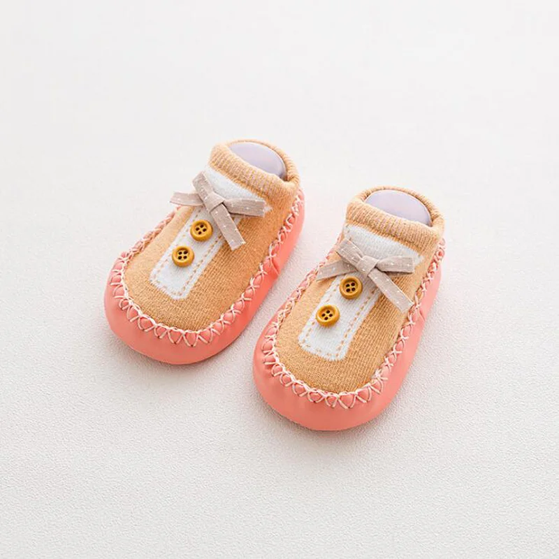 Различные новые Нескользящие Детские носки для малышей, носки-тапочки с героями мультфильмов, детские носки - Цвет: Button bow orange
