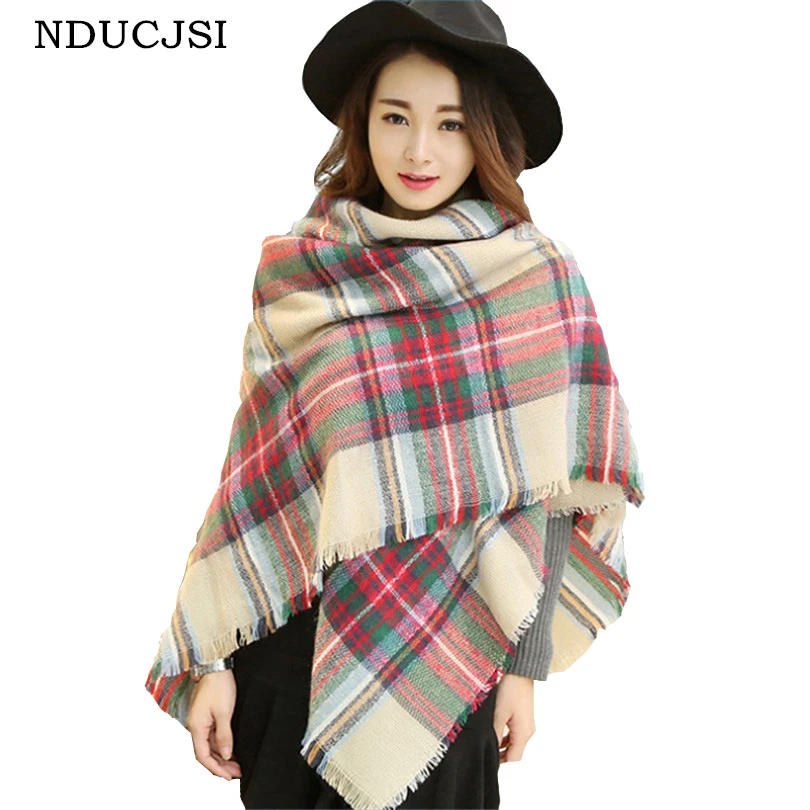 

NDUCJSI Winter Warm Cashmere Scarves Wraps New Fashion Adult Bufandas Pashmina Shawls Brand Women Plaid Blanket Oversized Scarf