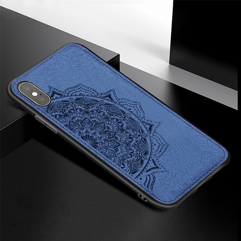 

For iPhone XR XS Max X iphone 6 6S 7 8 Plus Phone Cases Cloth Texture 3D Mandala Embossed Magnetic Soft TPU Cover Fundas Case