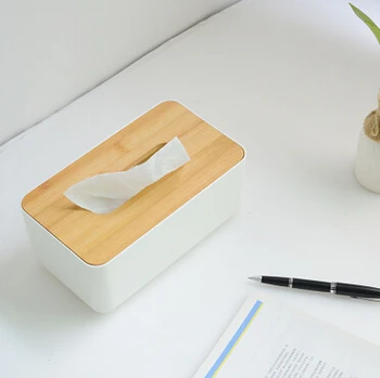 

New Square Shape Creative ABS with Wooden Cover Tissue Box Facial Paper Holder Napkin Holder Storage Case for Living Room & Car