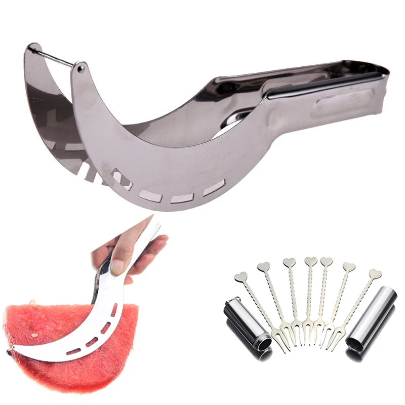 

Stainless Steel Watermelon Slicer With 7PCs Fork Gift Multi Slicer Cutter Knife Corer Fruit Vegetable Tools Kitchen Gadgets