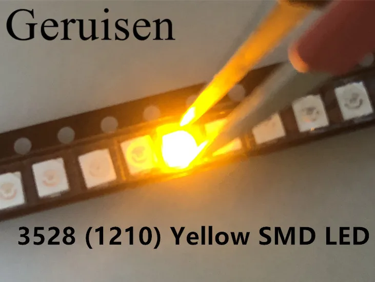 100 шт. Желтый Мощность Топ 1210 3528 SMD SMT PLCC 2 1500MCD ультра яркий светодиод Новый оптовая