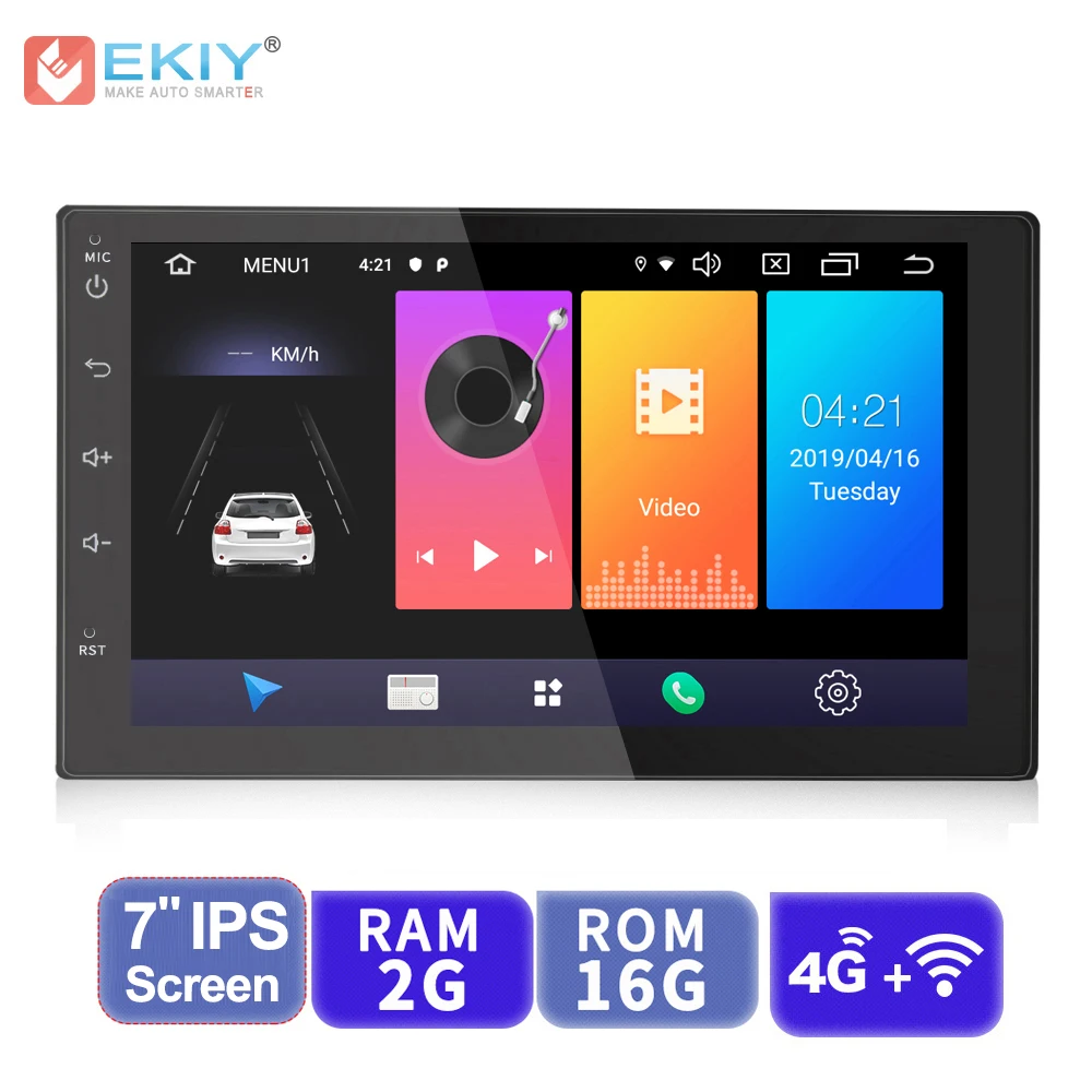 EKIY 7'' IPS 2G 16G Android 9.0 2 Din Universal GPS Navigation Autoradio Car Multimedia Player BT 4G Wifi OBD Stereo Radio Video