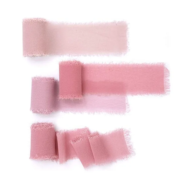 

Handmade Fringe Chiffon Silk-Like Ribbons Sample Swatch Chart Rose Dore Pink Dust Rose Pink Fabric Ribbons
