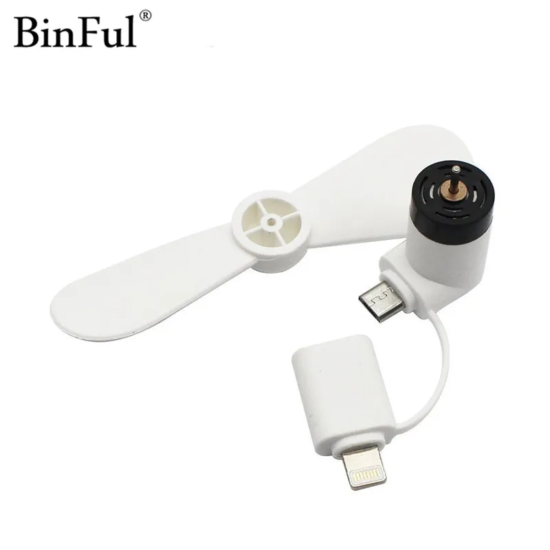 BinFul 2 IN 1 Travel Portable Cell Phone Mini Fan Cooling For Micro USB For iPhone 5 5S SE 6 6S Plus 8 Pin Android Phones S6 S7