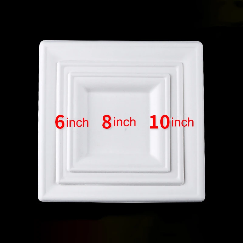 

50pcs/set Square Disposable Pulp Square Paper Plate 6 inch 8 inch 10 inch White Outdoor Barbecue Plate Cake Plate