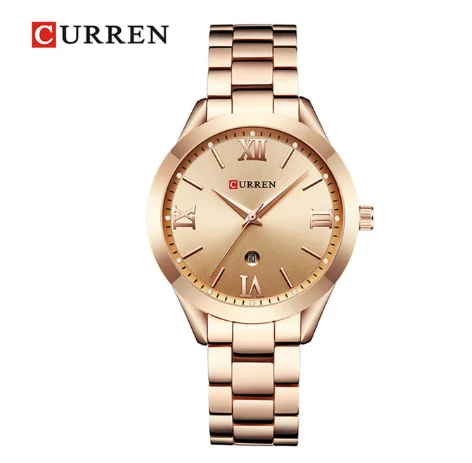 CURREN 9007 женские роскошные брендовые золотые часы со стальным браслетом цифровые часы подарочные часы - Цвет: D