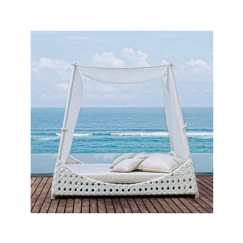 

Factory outlets high quality Rattan outdoor furniture beach sunbed with tent canopy queen size rattan bed with canopy