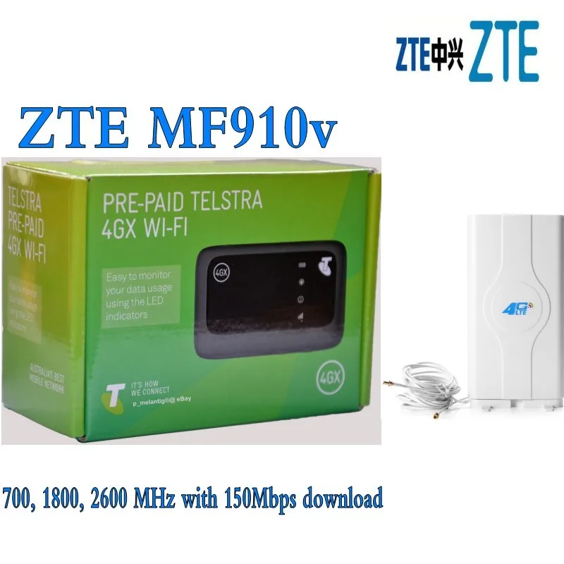 ZTE mf910v LTE 4 г Wi-Fi карман маршрутизатор разблокирован плюс 49dbi 4 г TS9 антенны